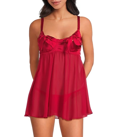 Cinema Etoile Satin Lightly Lined Bow Cup Babydoll