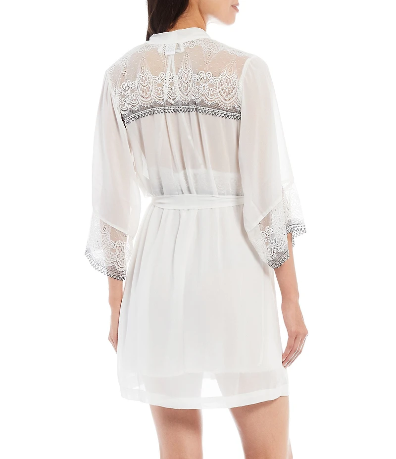 Cinema Etoile Scalloped Embroidery Chiffon Soft Cup Halter Babydoll and Short Wrap Robe 2-Piece Set