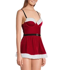 Cinema Etoile Sexy Santa Sleeveless Sweetheart Neck Padded Cup Stretch Velvet & Sherpa Babydoll