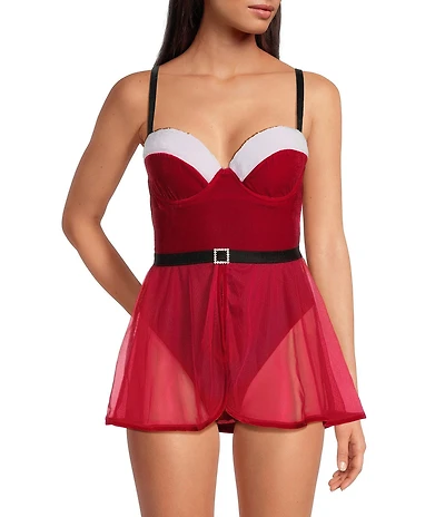 Cinema Etoile Sexy Santa Sweetheart Neck Padded Cup & Tulle Skirted Bodysuit