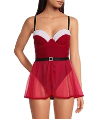 Cinema Etoile Sexy Santa Sweetheart Neck Padded Cup & Tulle Skirted Bodysuit