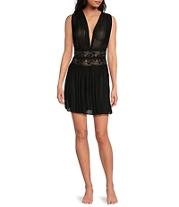 Cinema Etoile Soft Cup Pleated Mesh & Lace Babydoll