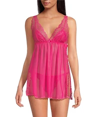 Cinema Etoile Solid Chiffon & Lace Open Side Babydoll