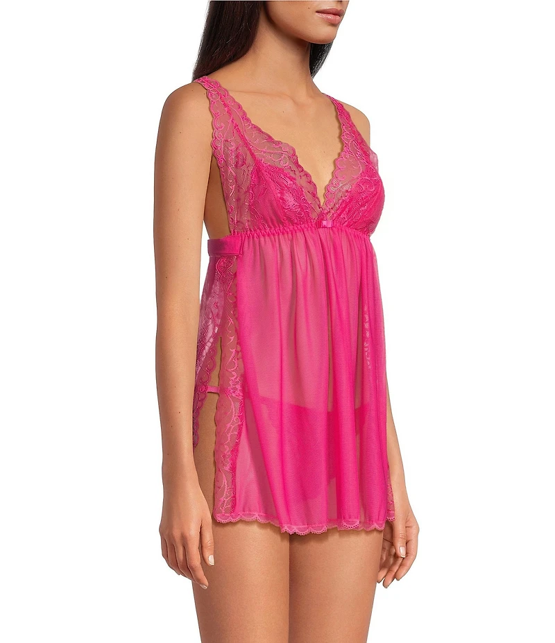 Cinema Etoile Solid Chiffon & Lace Open Side Babydoll