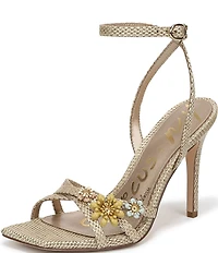 Circus NY by Sam Edelman Bria Woven Floral Ornamented Ankle Wrap Dress Sandals