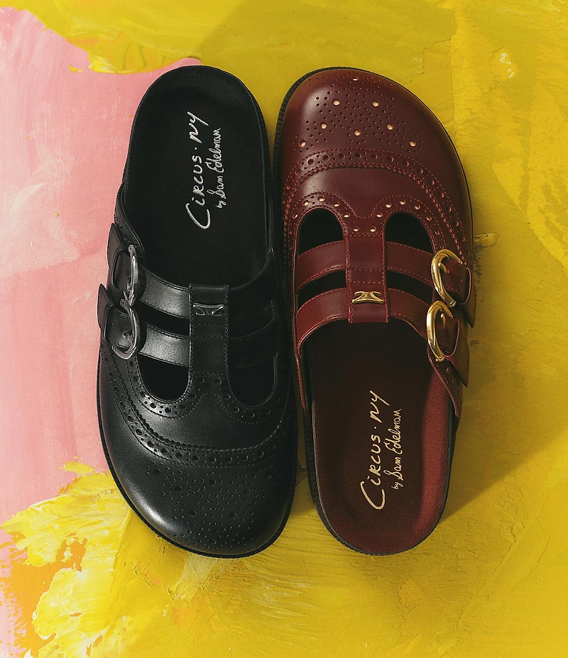 Circus NY by Sam Edelman Claudia Leather Brogue Double Buckle Mary Jane Mules