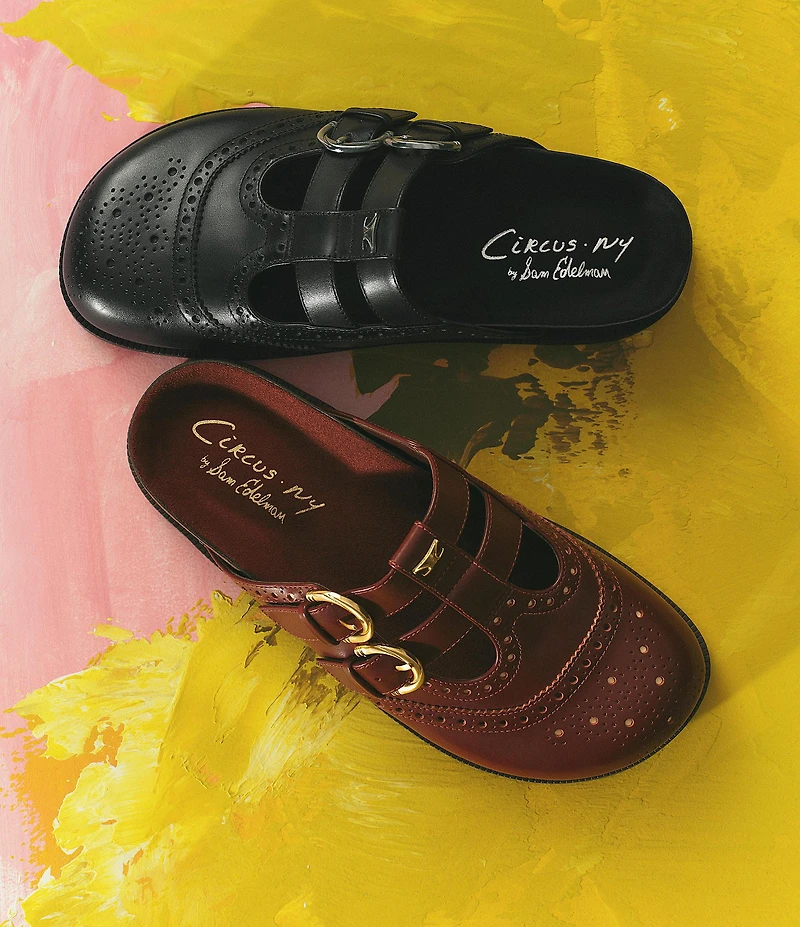 Circus NY by Sam Edelman Claudia Leather Brogue Double Buckle Mary Jane Mules