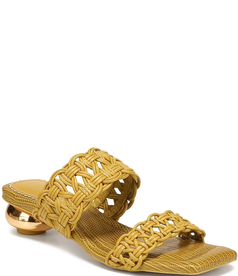 Circus NY by Sam Edelman Clover Woven Leather Sculpted Heel Slip On Dress Sandals