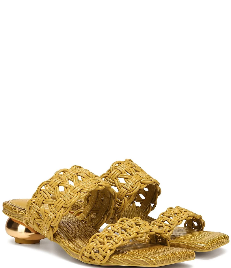 Circus NY by Sam Edelman Clover Woven Leather Sculpted Heel Slip On Dress Sandals