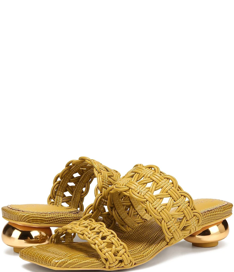 Circus NY by Sam Edelman Clover Woven Leather Sculpted Heel Slip On Dress Sandals