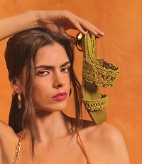 Circus NY by Sam Edelman Clover Woven Leather Sculpted Heel Slip On Dress Sandals