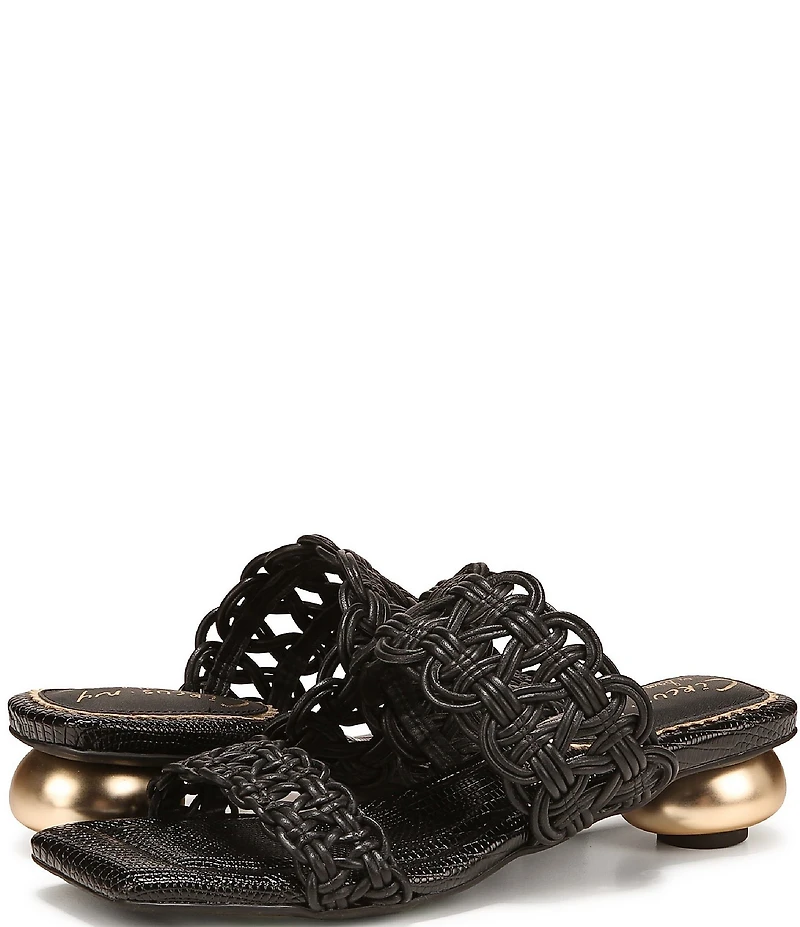 Circus NY by Sam Edelman Clover Woven Leather Sculpted Heel Slip On Dress Sandals