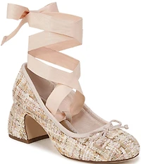 Circus NY by Sam Edelman Della Boucle Fabric Ankle Wrap Block Heel Ballet Pumps