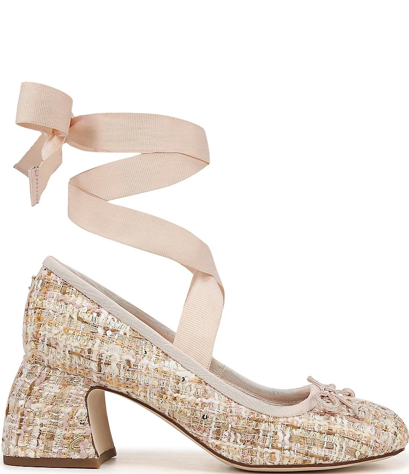 Circus NY by Sam Edelman Della Boucle Fabric Ankle Wrap Block Heel Ballet Pumps