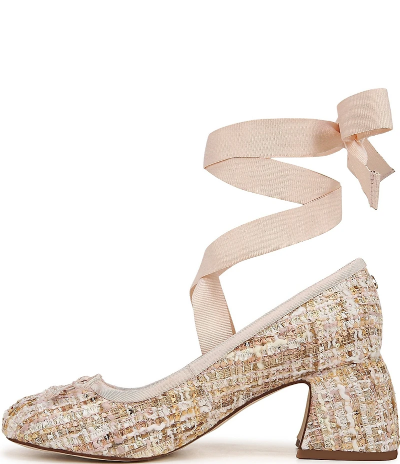 Circus NY by Sam Edelman Della Boucle Fabric Ankle Wrap Block Heel Ballet Pumps