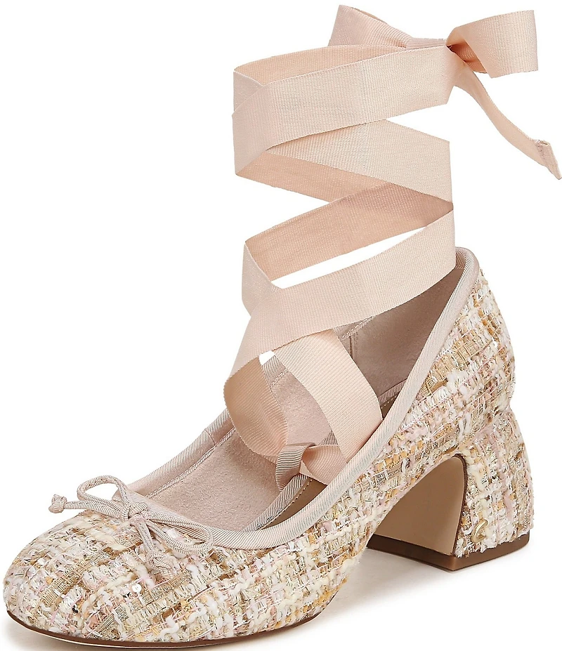 Circus NY by Sam Edelman Della Boucle Fabric Ankle Wrap Block Heel Ballet Pumps
