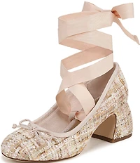 Circus NY by Sam Edelman Della Boucle Fabric Ankle Wrap Block Heel Ballet Pumps