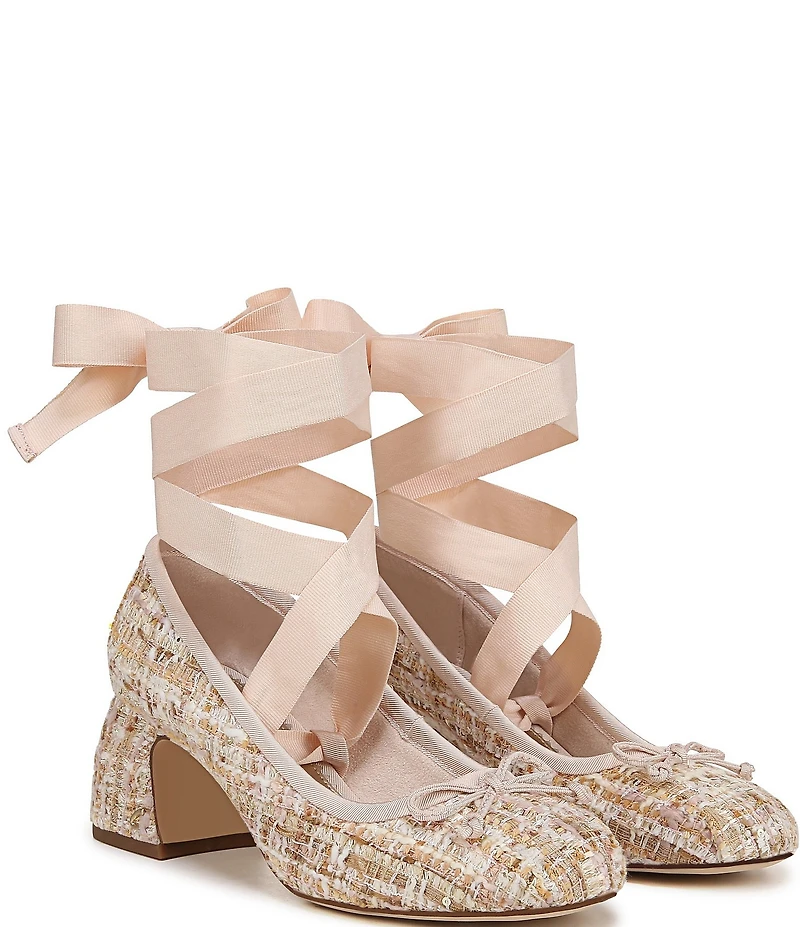 Circus NY by Sam Edelman Della Boucle Fabric Ankle Wrap Block Heel Ballet Pumps