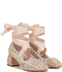 Circus NY by Sam Edelman Della Boucle Fabric Ankle Wrap Block Heel Ballet Pumps