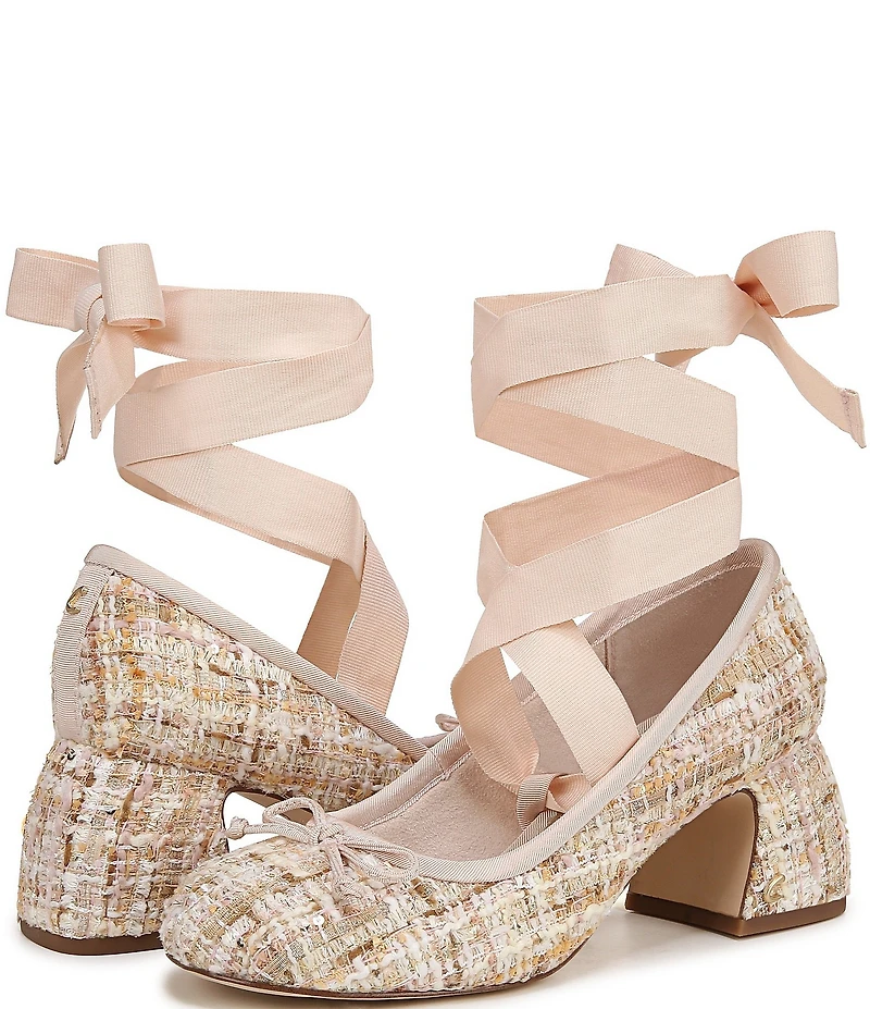 Circus NY by Sam Edelman Della Boucle Fabric Ankle Wrap Block Heel Ballet Pumps