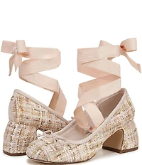 Circus NY by Sam Edelman Della Boucle Fabric Ankle Wrap Block Heel Ballet Pumps