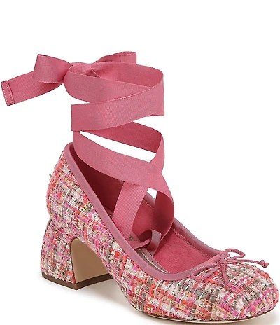 Circus NY by Sam Edelman Della Boucle Fabric Ankle Wrap Block Heel Ballet Pumps