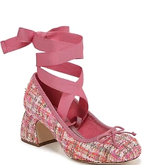 Circus NY by Sam Edelman Della Boucle Fabric Ankle Wrap Block Heel Ballet Pumps