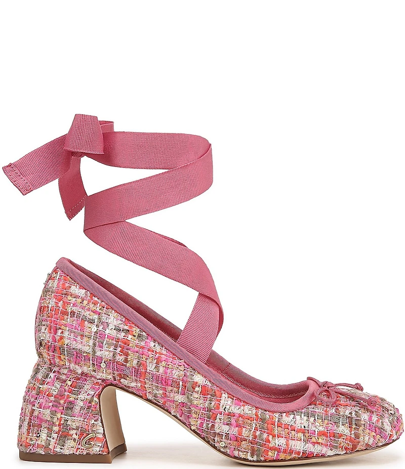 Circus NY by Sam Edelman Della Boucle Fabric Ankle Wrap Block Heel Ballet Pumps