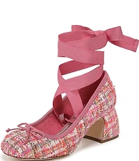 Circus NY by Sam Edelman Della Boucle Fabric Ankle Wrap Block Heel Ballet Pumps