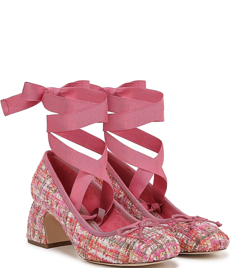 Circus NY by Sam Edelman Della Boucle Fabric Ankle Wrap Block Heel Ballet Pumps