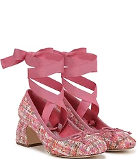 Circus NY by Sam Edelman Della Boucle Fabric Ankle Wrap Block Heel Ballet Pumps
