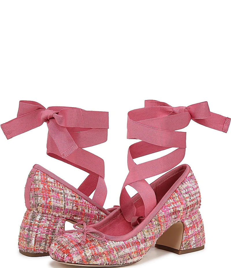 Circus NY by Sam Edelman Della Boucle Fabric Ankle Wrap Block Heel Ballet Pumps