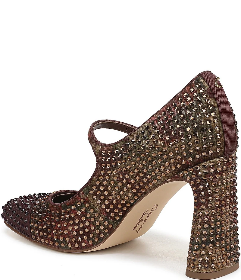Circus NY by Sam Edelman Elora Floral Rhinestone Embellished Mary Jane Cap Toe Dress Pumps