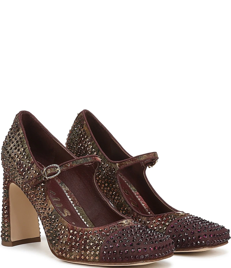 Circus NY by Sam Edelman Elora Floral Rhinestone Embellished Mary Jane Cap Toe Dress Pumps