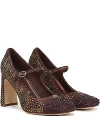 Circus NY by Sam Edelman Elora Floral Rhinestone Embellished Mary Jane Cap Toe Dress Pumps