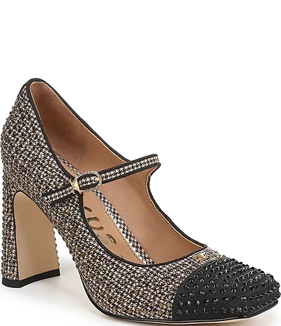 Circus NY by Sam Edelman Elora Houndstooth Rhinestone Embellished Mary Jane Cap Toe Dress Pumps