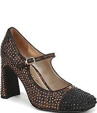Circus NY by Sam Edelman Elora Leopard Rhinestone Embellished Mary Jane Cap Toe Dress Pumps