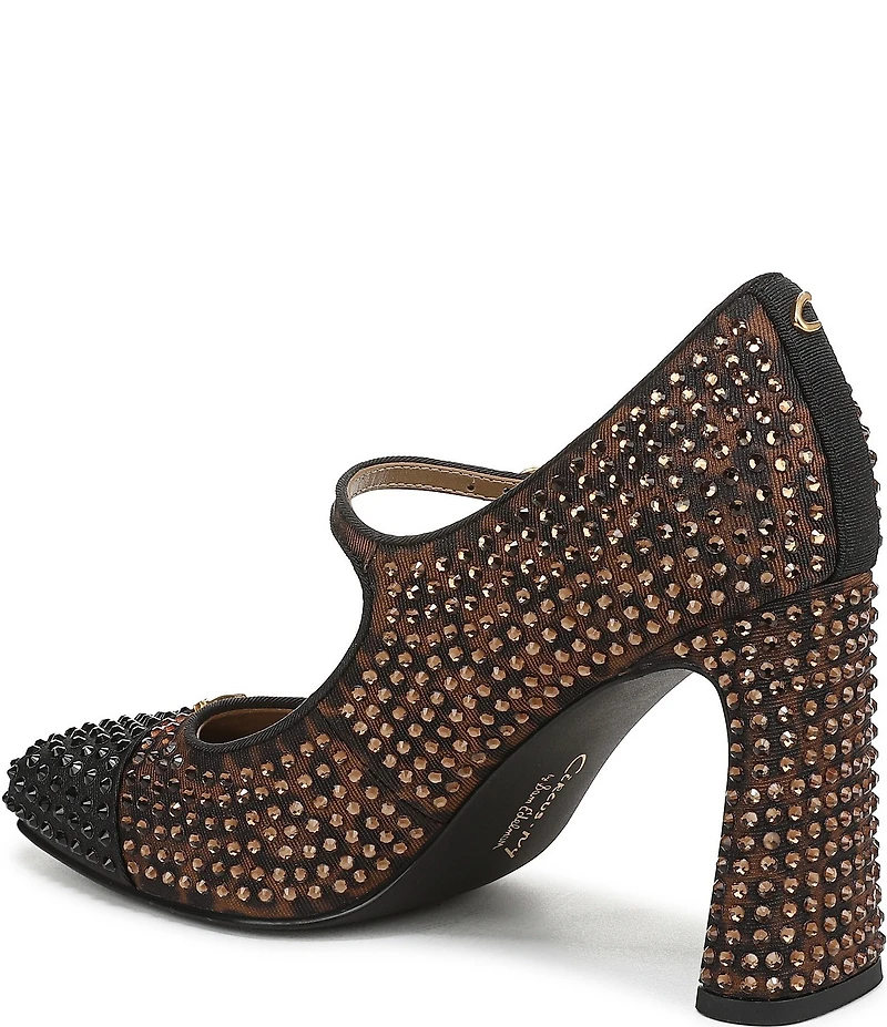 Circus NY by Sam Edelman Elora Leopard Rhinestone Embellished Mary Jane Cap Toe Dress Pumps