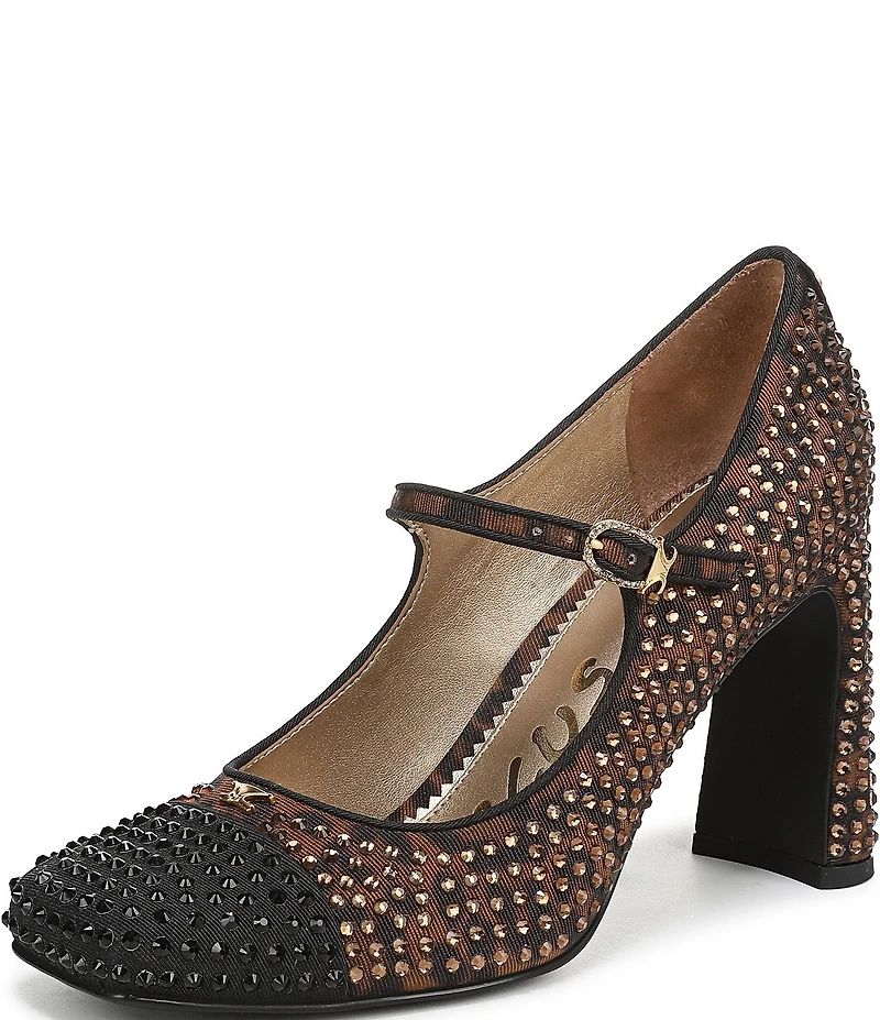Circus NY by Sam Edelman Elora Leopard Rhinestone Embellished Mary Jane Cap Toe Dress Pumps
