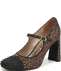Circus NY by Sam Edelman Elora Leopard Rhinestone Embellished Mary Jane Cap Toe Dress Pumps