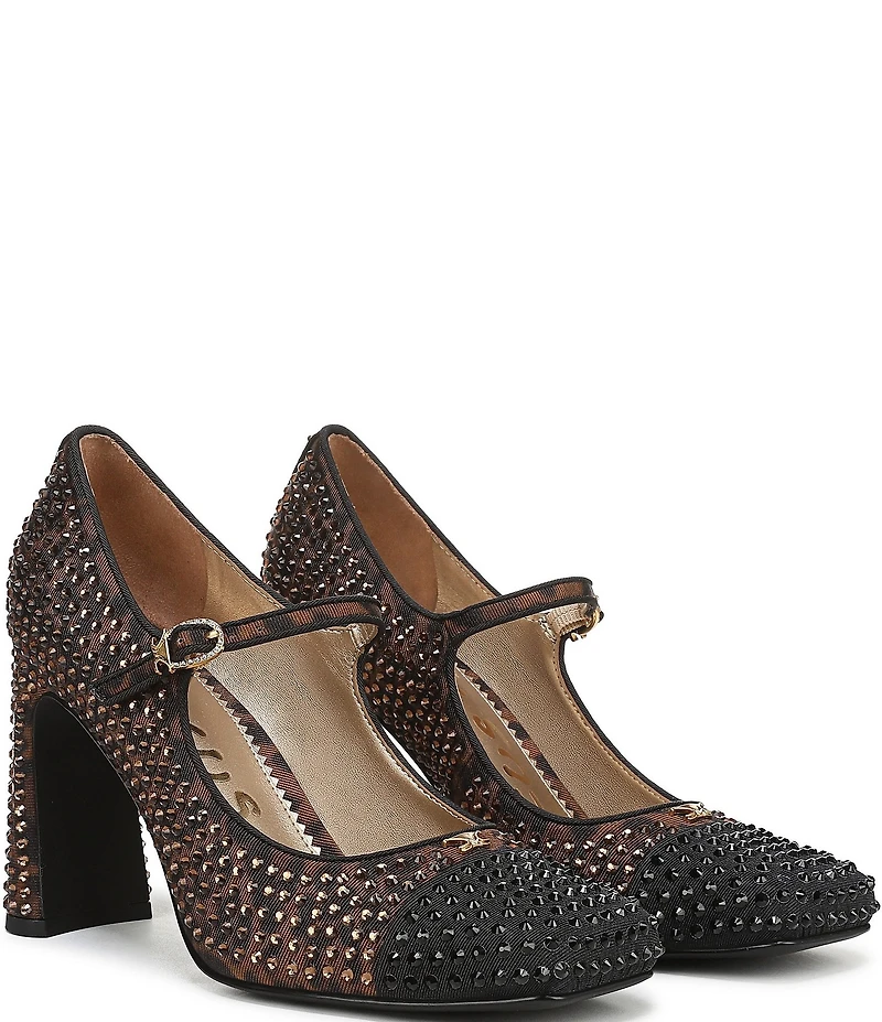 Circus NY by Sam Edelman Elora Leopard Rhinestone Embellished Mary Jane Cap Toe Dress Pumps