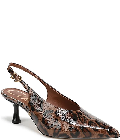 Circus NY by Sam Edelman Fawn Leopard Print Crinkle Patent Slingback Kitten Heel Dress Pumps