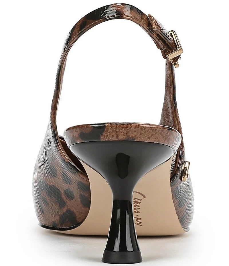Circus NY by Sam Edelman Fawn Leopard Print Crinkle Patent Slingback Kitten Heel Dress Pumps
