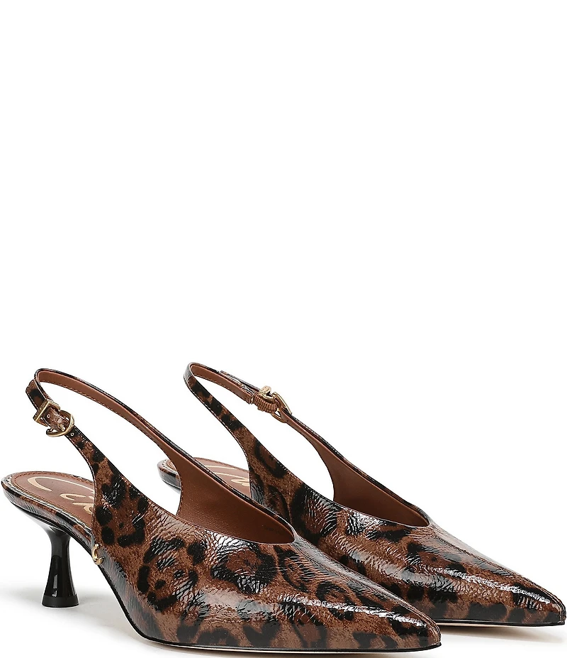 Circus NY by Sam Edelman Fawn Leopard Print Crinkle Patent Slingback Kitten Heel Dress Pumps