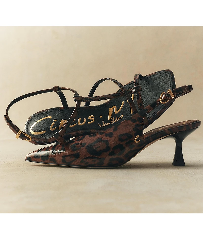 Circus NY by Sam Edelman Fawn Leopard Print Crinkle Patent Slingback Kitten Heel Dress Pumps