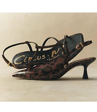 Circus NY by Sam Edelman Fawn Leopard Print Crinkle Patent Slingback Kitten Heel Dress Pumps