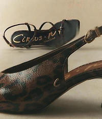 Circus NY by Sam Edelman Fawn Leopard Print Crinkle Patent Slingback Kitten Heel Dress Pumps