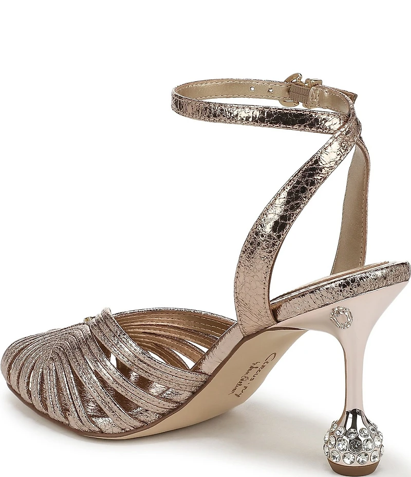 Circus NY by Sam Edelman Giana Crushed Metallic Embellished Heel Ankle Strap Dress Pumps
