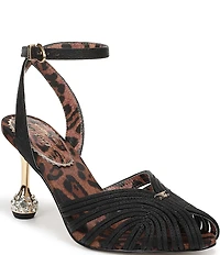 Circus NY by Sam Edelman Giana Leopard Lined Embellished Heel Ankle Strap Dress Pumps
