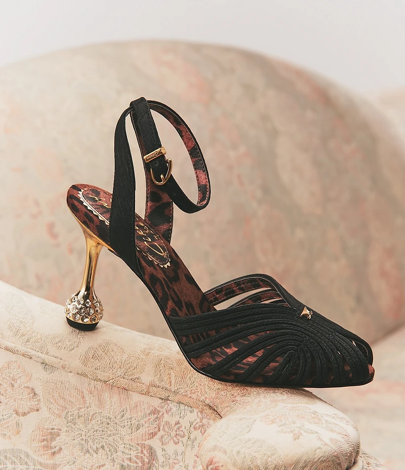 Circus NY by Sam Edelman Giana Leopard Lined Embellished Heel Ankle Strap Dress Pumps